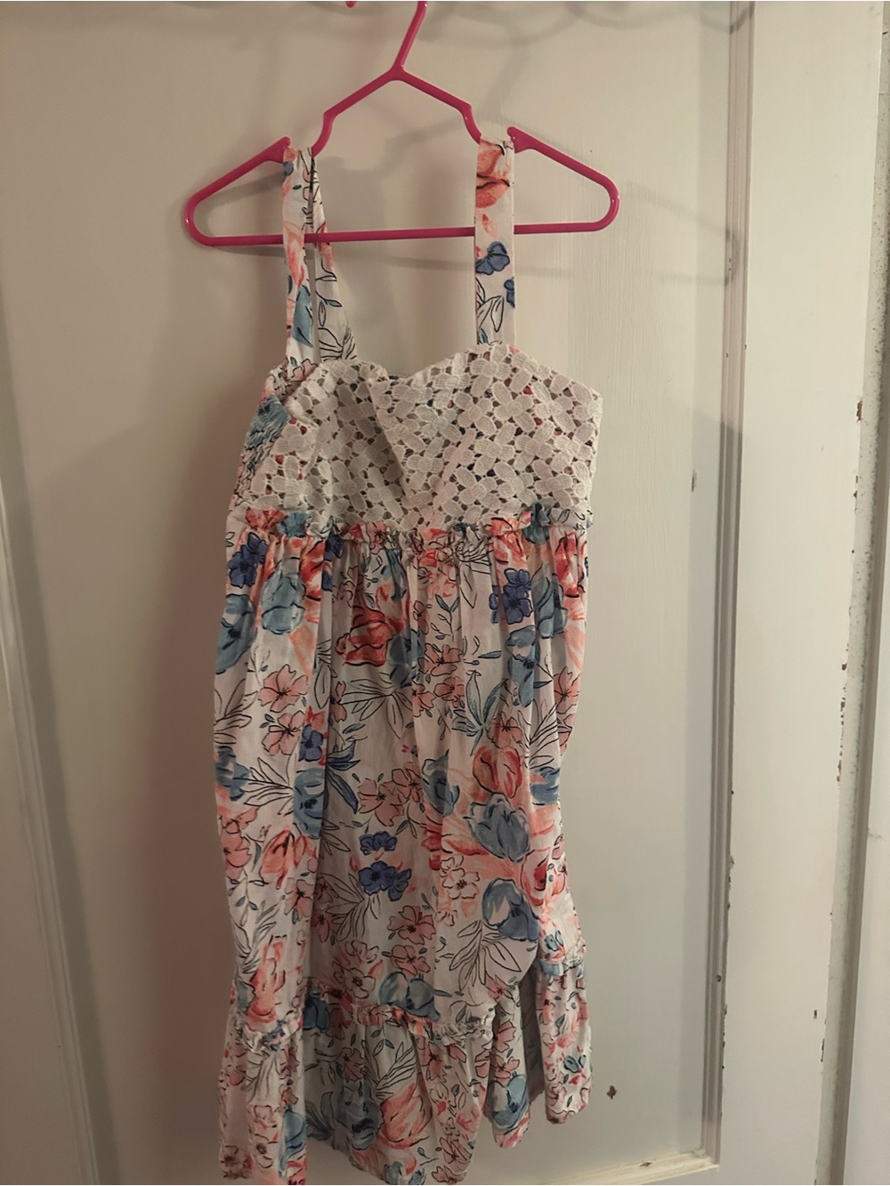 crown & ivy White Floral Sundress with Blue & Coral Blooms